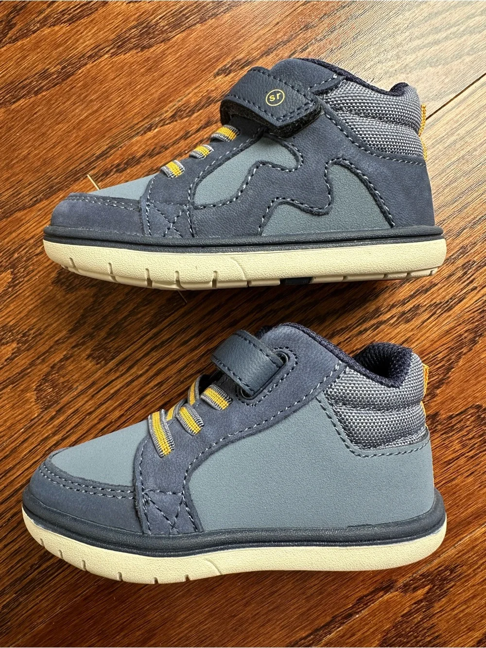 NWOT Stride Rite Ames Navy and Gray Boot/Sneakers with Yellow Accent